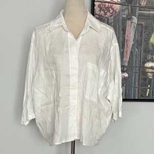 NWOT Magaschoni White Linen Button-down Shirt/Jacket L